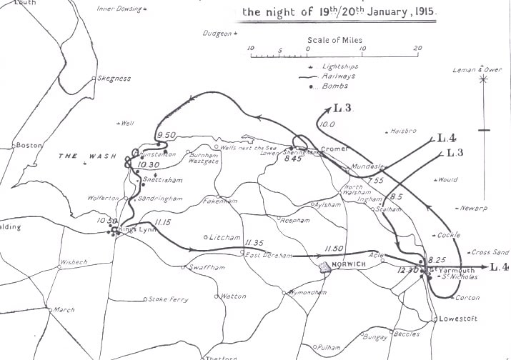 Route of Zeppelin's L3 and L4